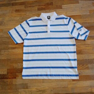 Footjoy Golf Polo Shirt Men's Size XL Athletic Striped Blue White